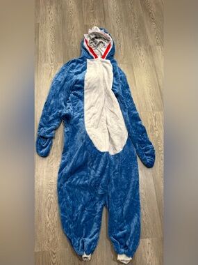 Spooktacular Creations Shark Hooded Jumpsuit Costume Blue/White Adult Size M